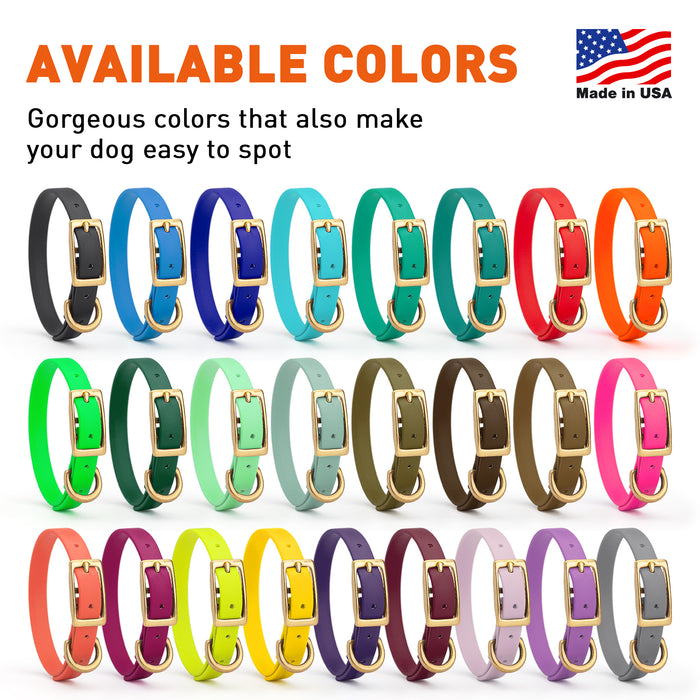 Biothane collars for dogs with brass hardware, waterproof and smell proof, 26 colors available, size XS