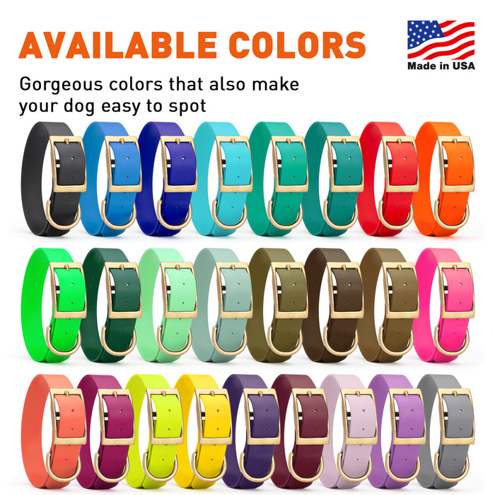 Biothane collars for dogs with brass hardware, waterproof and smell proof, 26 colors available, 1.5 in wide, size XL: 20 to 24 inches