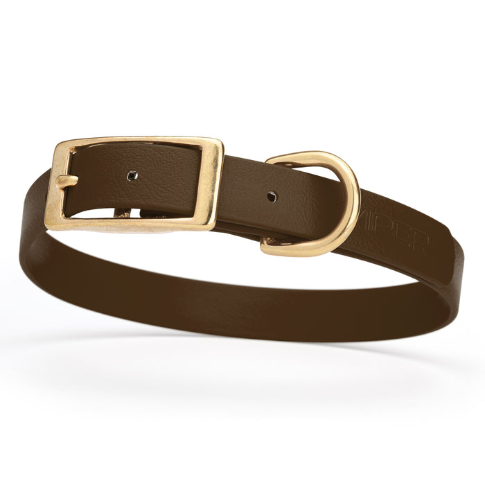 Dark Chocolate Brown dog collar with brass buckle and D-ring, made from waterproof Biothane, medium