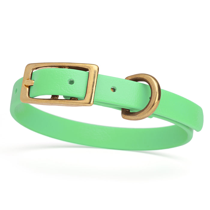 Sea Foam Green dog collar with brass buckle and D-ring, made from waterproof Biothane,  x-small