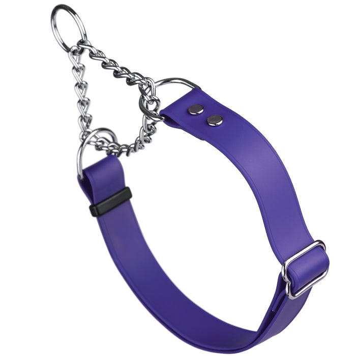 Violet Purple adjustable martingale dog collar with Herm Sprenger assembly chain, made from waterproof Biothane