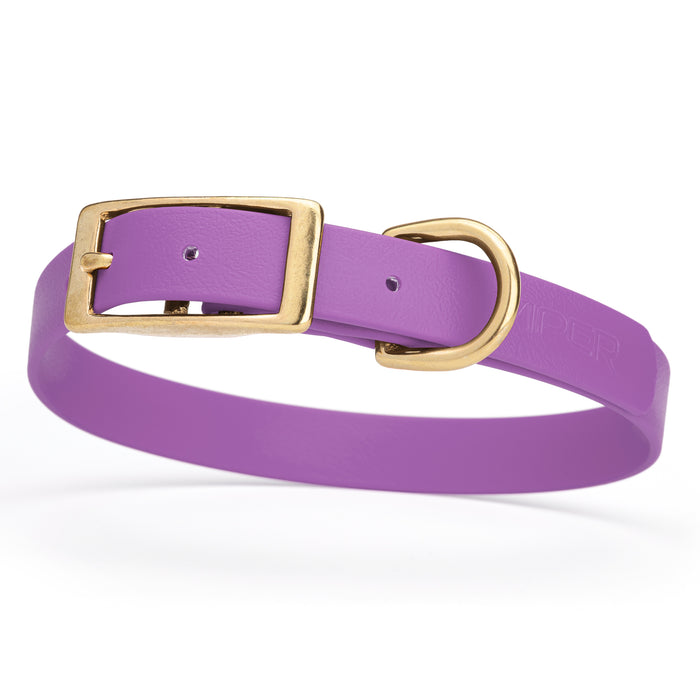 Amethyst Purple dog collar with brass buckle and D-ring, made from waterproof Biothane, medium