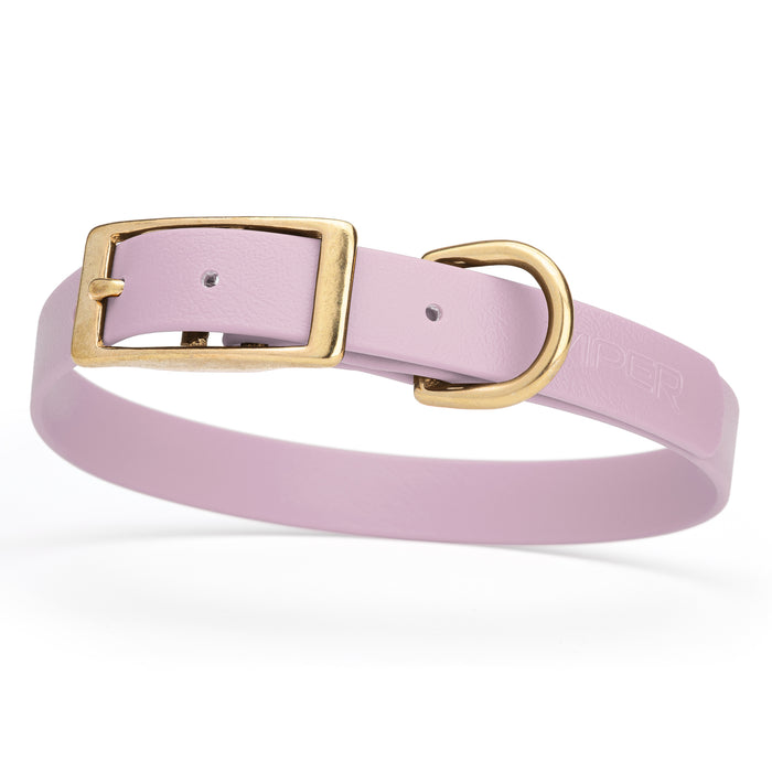 Pastel Purple dog collar with brass buckle and D-ring, made from waterproof Biothane, medium