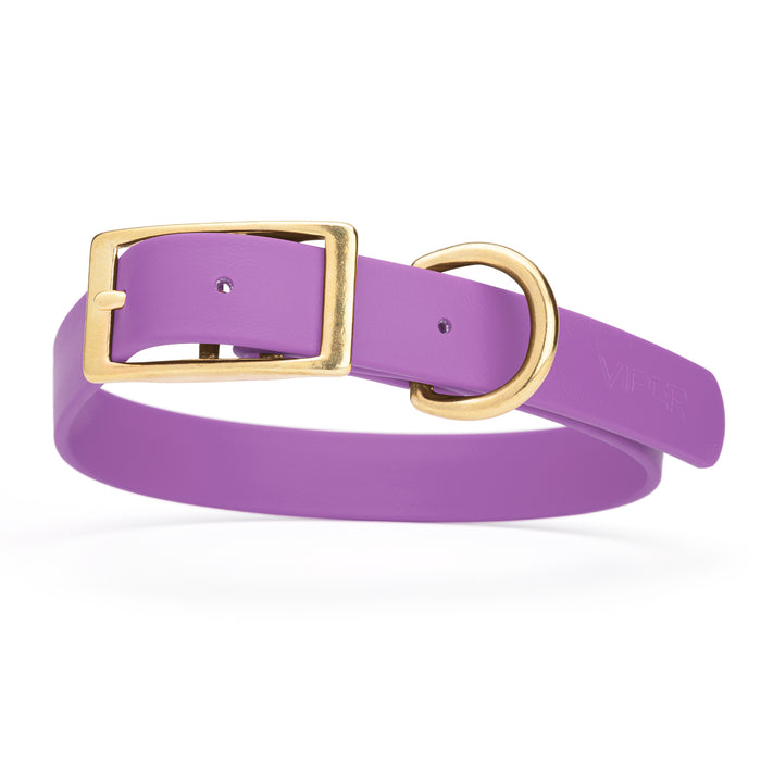 Amethyst Purple dog collar with brass buckle and D-ring, made from waterproof Biothane, X-large