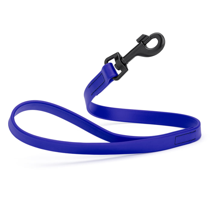 Blueberry 2 ft short dog leash with black snap hook, made from waterproof Biothane, 3/4 inches wide