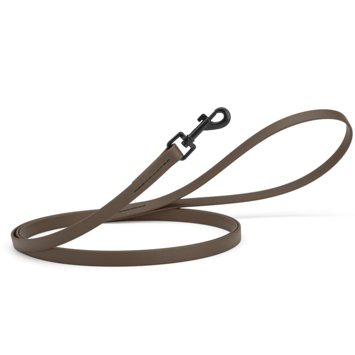 Dark Chocolate Brown dog leash with black snap hook, made from waterproof Biothane, 1/2 inches wide