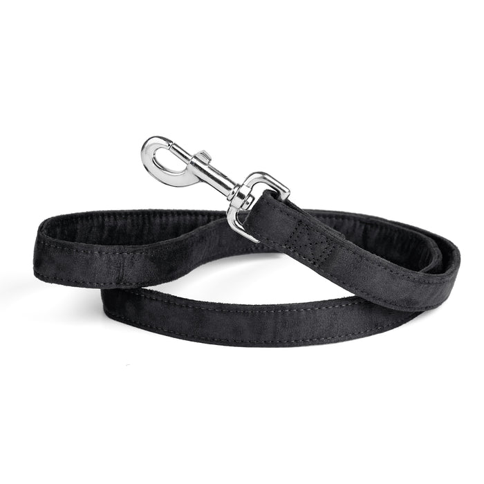 Black microfiber dog leash with metal snap hook
