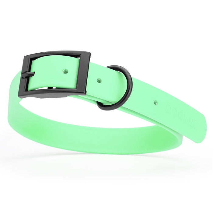 Sea Foam Green dog collar with black hardware, made from waterproof Biothane, large