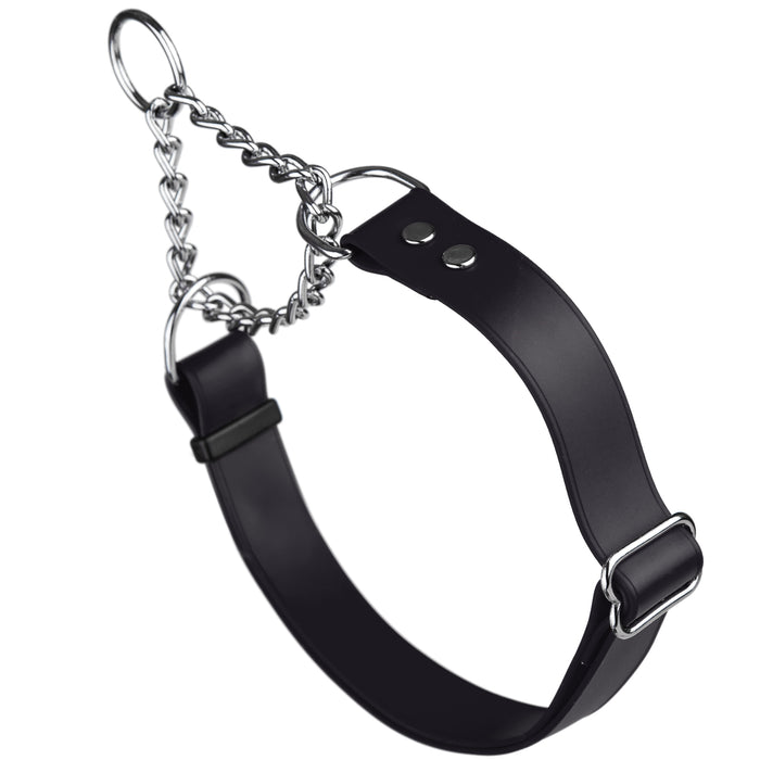 Black adjustable martingale dog collar with Herm Sprenger assembly chain, made from waterproof Biothane
