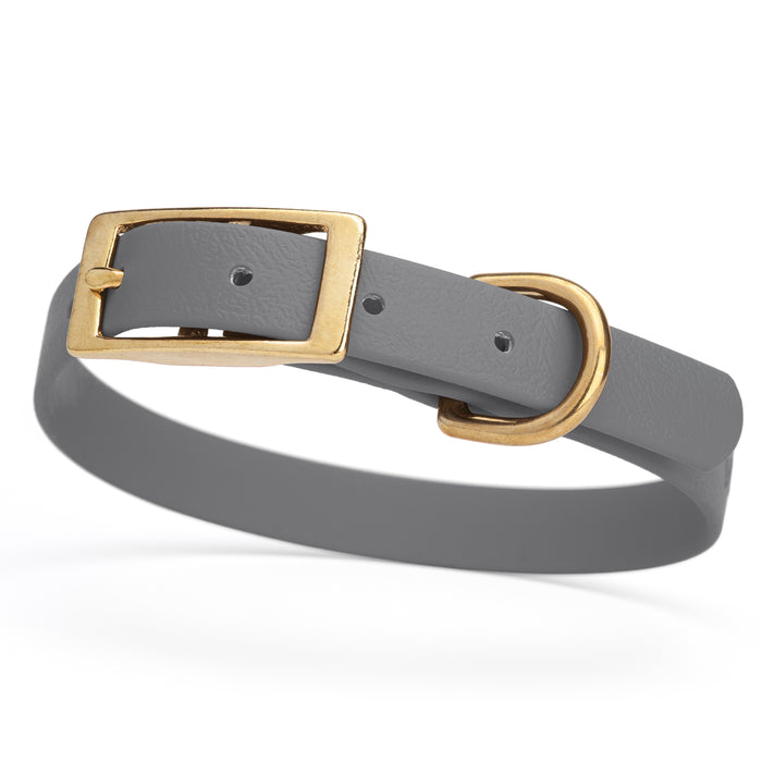 Battleship Gray dog collar with brass buckle and D-ring, made from waterproof Biothane, small