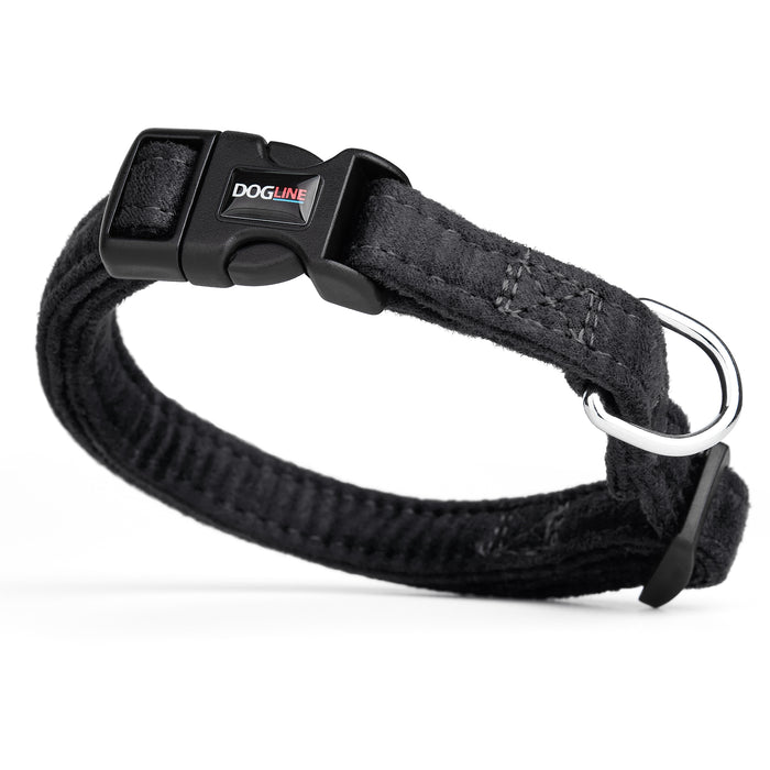 Black microfiber dog collar with quick release buckle, 5/8-inch wide