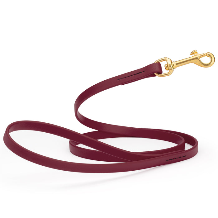 Merlot Burgundy dog leash with brass snap hook, made from waterproof Biothane, 1/2 inches wide