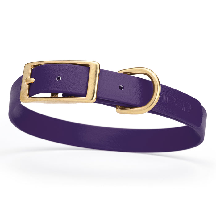 Violet Purple dog collar with brass buckle and D-ring, made from waterproof Biothane, medium