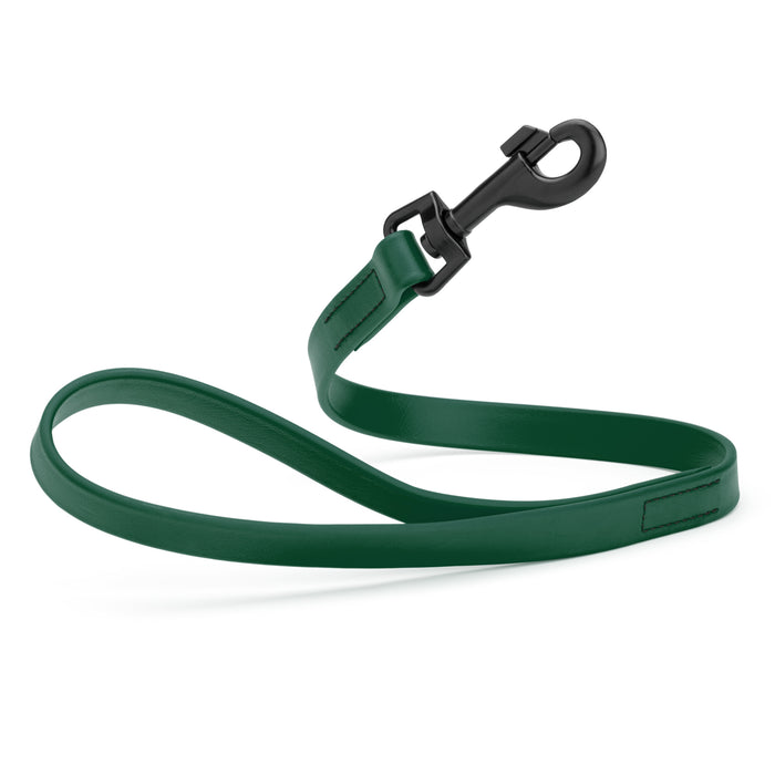 Hunter Green 2 ft short dog leash with black snap hook, made from waterproof Biothane, 3/4 inches wide