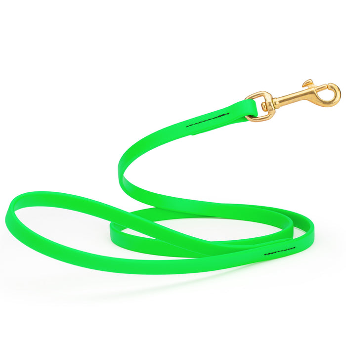 Tropical Green dog leash with brass snap hook, made from waterproof Biothane, 1/2 inches wide