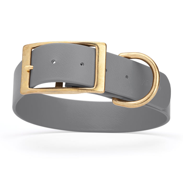 Battleship Gray dog collar with brass buckle and D-ring, made from waterproof Biothane, 1.5 in wide, X-large