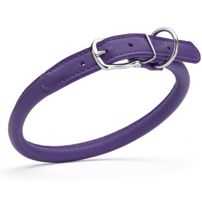 Purple leather dog collar with metal buckle, size L to XL