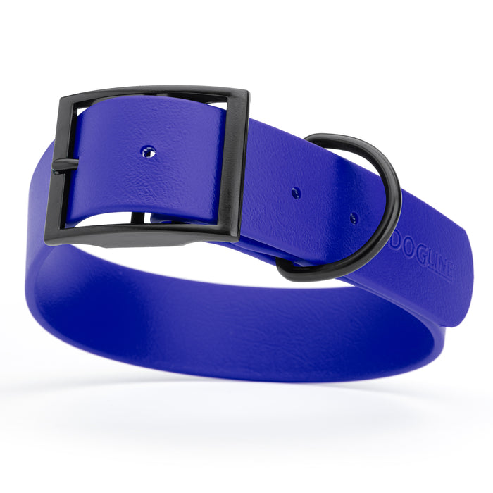 Blueberry Royal dog collar with black hardware, made from waterproof Biothane, X-large, 1.5 inches wide