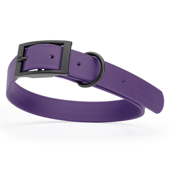 Violet Purple dog collar with black hardware, made from waterproof Biothane, large