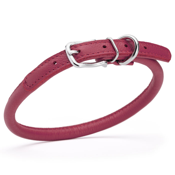 Pink leather dog collar with metal buckle, size M