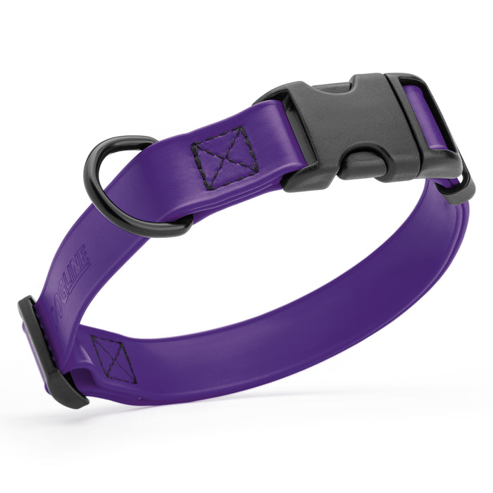 Violet Purple dog collar with quick release buckle, made from waterproof Biothane, 5/8-inch wide