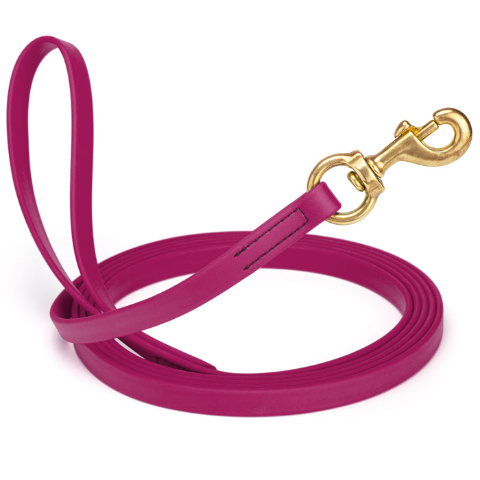 Magenta Pink dog leash with brass snap hook, made from waterproof and smell proof Biothane, 5/8 inches wide, 20 ft