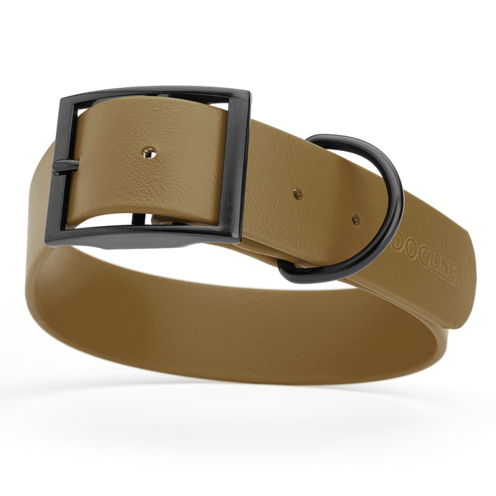 Coyote Brown dog collar with black hardware, made from waterproof Biothane, X-large, 1.5 inches wide