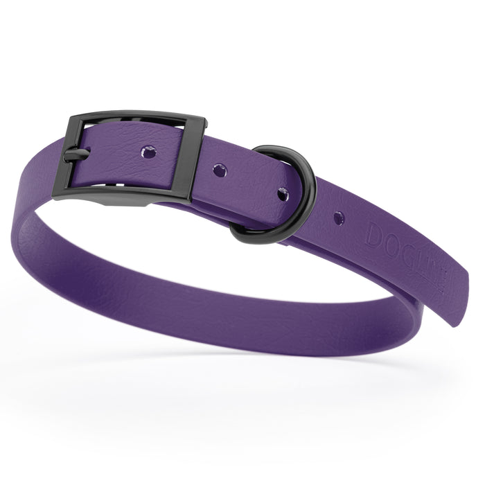 Violet Purple dog collar with black hardware, made from waterproof Biothane, medium