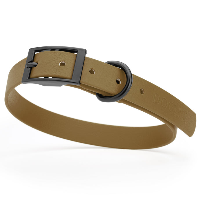 Coyote Brown dog collar with black hardware, made from waterproof Biothane, medium