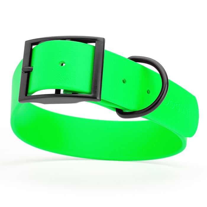 Tropical Green dog collar with black hardware, made from waterproof Biothane, X-large, 1.5 inches wide