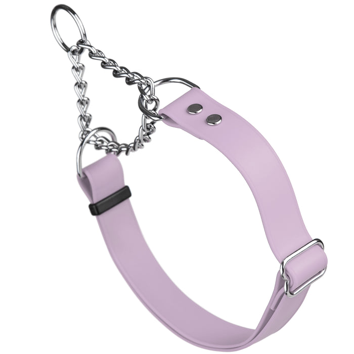 Pastel Purple adjustable martingale dog collar with Herm Sprenger assembly chain, made from waterproof Biothane