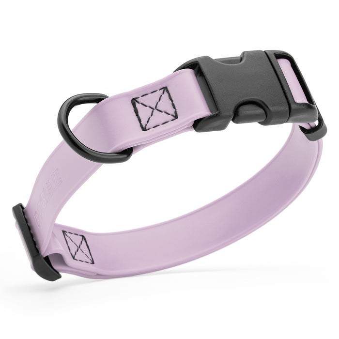 Pastel Purple dog collar with quick release buckle, made from waterproof Biothane, 5/8-inch wide