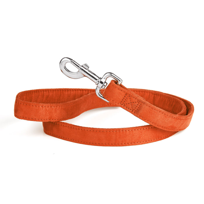 Orange microfiber dog leash with metal snap hook