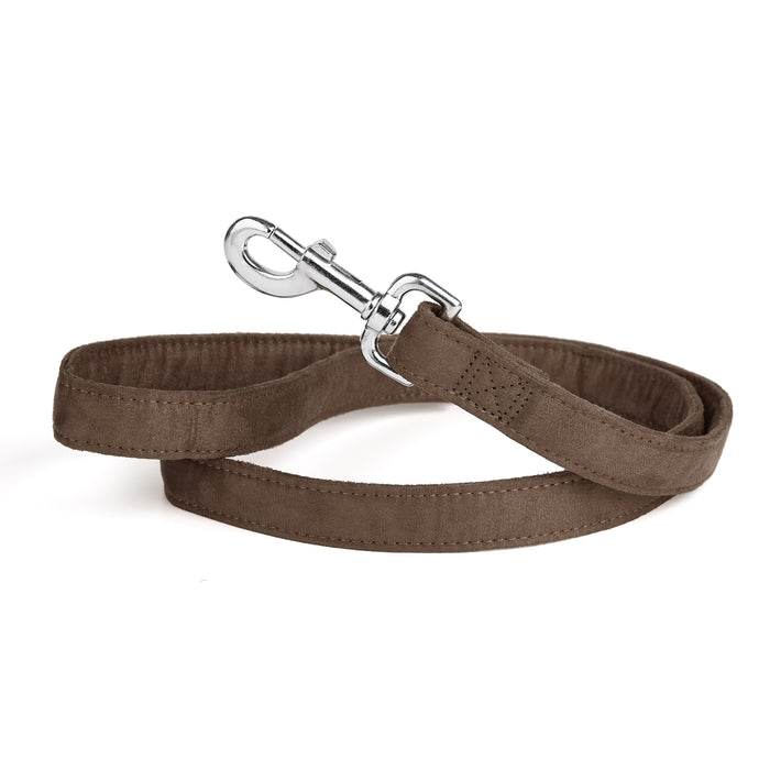 Brown microfiber dog leash with metal snap hook