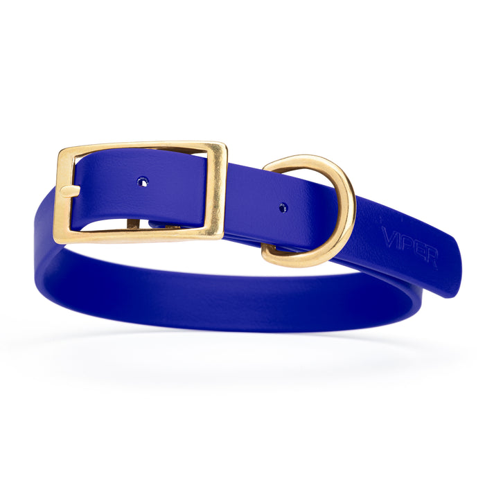 Blueberry dog collar with brass buckle and D-ring, made from waterproof Biothane, X-large