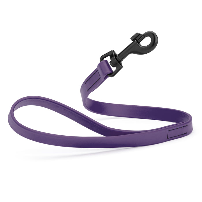 Violet Purple 2 ft short dog leash with black snap hook, made from waterproof Biothane, 3/4 inches wide