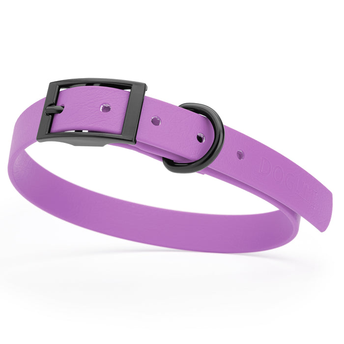 Amethyst Purple dog collar with black hardware, made from waterproof Biothane, medium