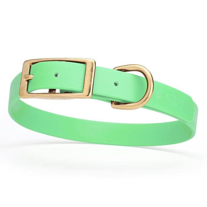 Sea Foam Green dog collar with brass buckle and D-ring, made from waterproof Biothane, medium