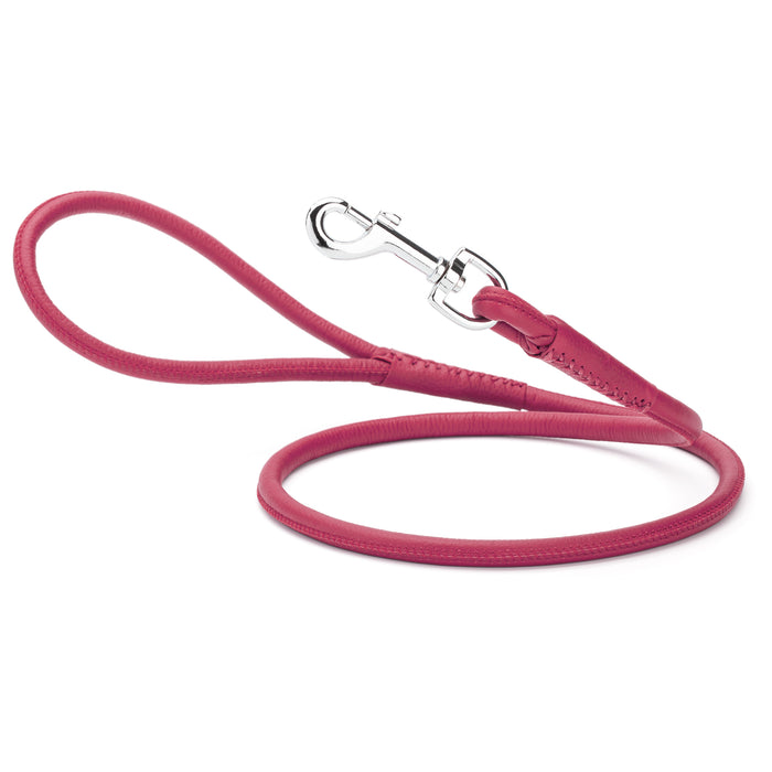Pink leather dog lead with metal snap hook, 1/4- or 3/8-inch wide