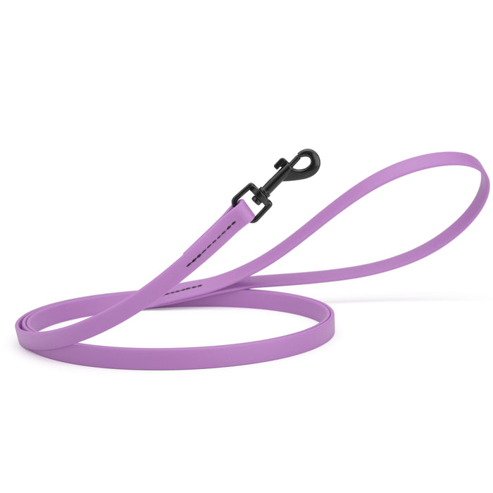 Amethyst Purple dog leash with black snap hook, made from waterproof Biothane, 1/2 inches wide
