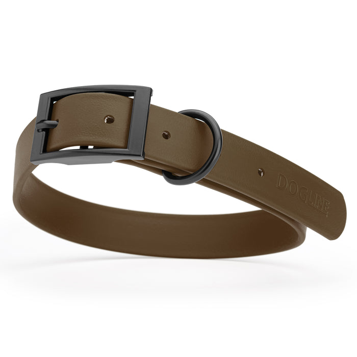 Dark Chocolate Brown dog collar with black hardware, made from waterproof Biothane, large