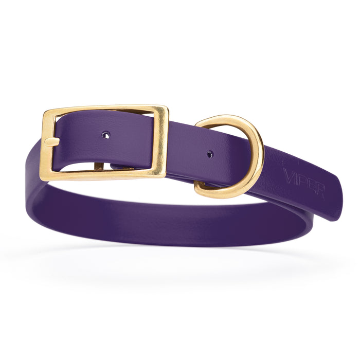 Violet Purple dog collar with brass buckle and D-ring, made from waterproof Biothane, X-large