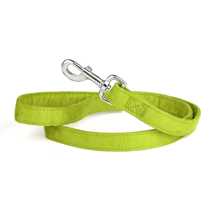 Green microfiber dog leash with metal snap hook