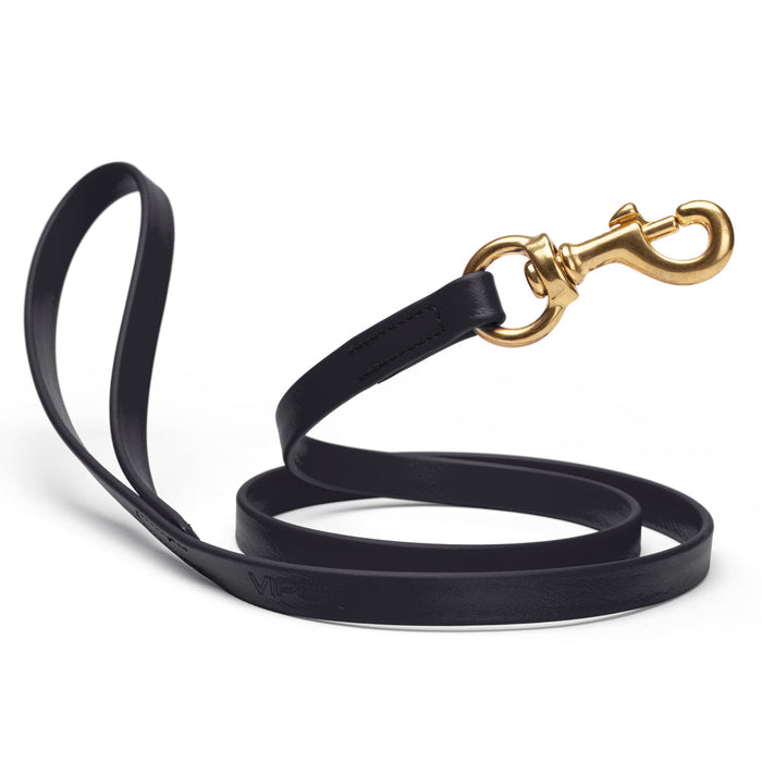 Black dog leash with brass snap hook, made from waterproof Biothane, 5/8 or 3/4 inches wide