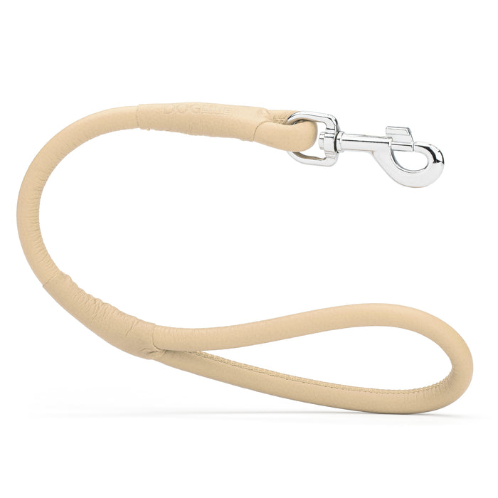 Beige leather dog traffic lead with metal snap hook