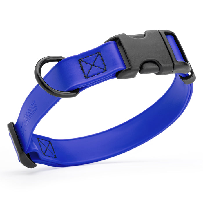 Blueberry dog collar with quick release buckle, made from waterproof Biothane, 5/8-inch wide