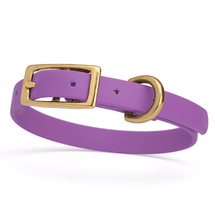 Amethyst Purple dog collar with brass buckle and D-ring, made from waterproof Biothane,  x-small