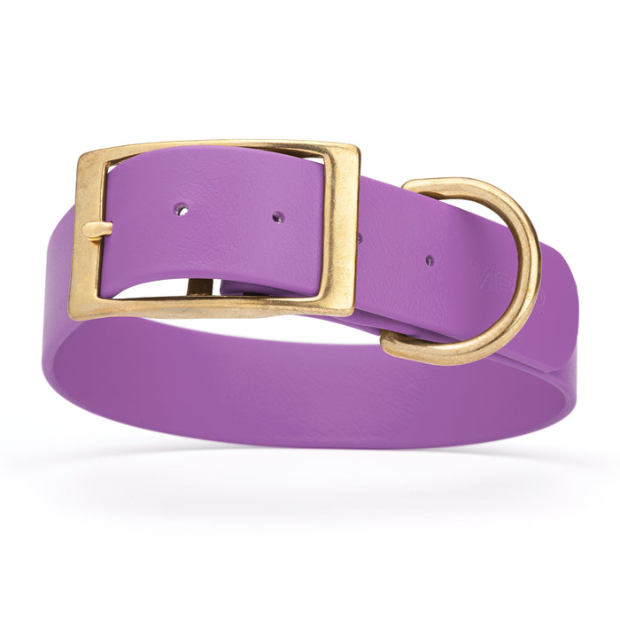 Amethyst Purple dog collar with brass buckle and D-ring, made from waterproof Biothane, 1.5 in wide, X-large