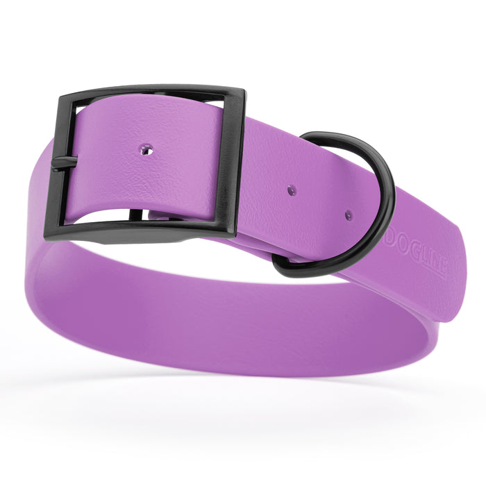 Amethyst Purple dog collar with black hardware, made from waterproof Biothane, X-large, 1.5 inches wide