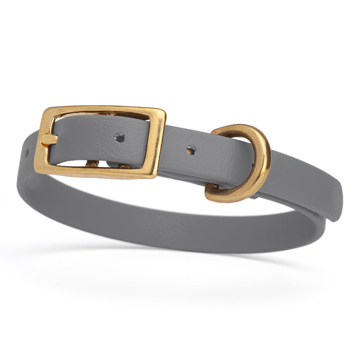 Battleship Gray dog collar with brass buckle and D-ring, made from waterproof Biothane,  x-small